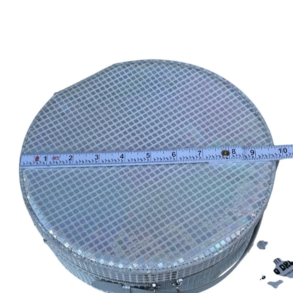 JoyBright Disco Dreams Beauty Box Silver Holographic Round Train Case Mirror NWT